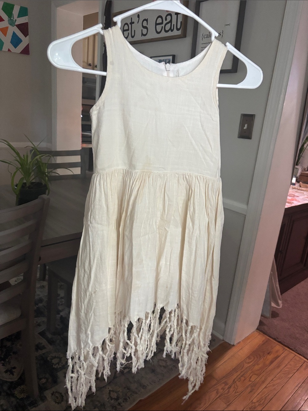 Girls Cream Tassel-Hem Summer Dress